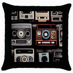 Retro Cameras Old Vintage Antique Technology Wallpaper Retrospective Throw Pillow Case (black) by Grandong