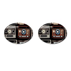 Retro Cameras Old Vintage Antique Technology Wallpaper Retrospective Cufflinks (oval) by Grandong