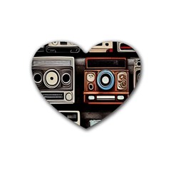 Retro Cameras Old Vintage Antique Technology Wallpaper Retrospective Rubber Coaster (heart) by Grandong