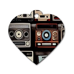 Retro Cameras Old Vintage Antique Technology Wallpaper Retrospective Dog Tag Heart (one Side) by Grandong