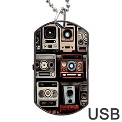 Retro Cameras Old Vintage Antique Technology Wallpaper Retrospective Dog Tag Usb Flash (two Sides) by Grandong