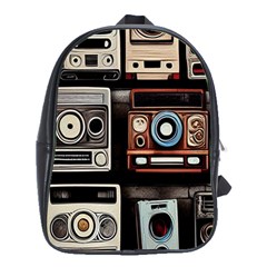 Retro Cameras Old Vintage Antique Technology Wallpaper Retrospective School Bag (xl) by Grandong