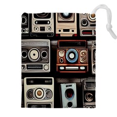 Retro Cameras Old Vintage Antique Technology Wallpaper Retrospective Drawstring Pouch (4xl) by Grandong