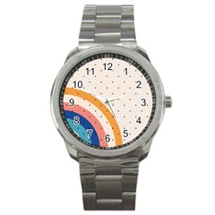 Abstract Geometric Bauhaus Polka Dots Retro Memphis Rainbow Sport Metal Watch