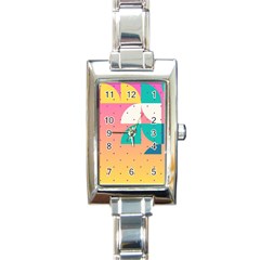 Abstract Geometric Bauhaus Polka Dots Retro Memphis Art Rectangle Italian Charm Watch by Maspions