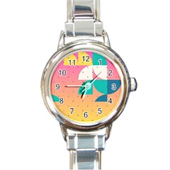 Abstract Geometric Bauhaus Polka Dots Retro Memphis Art Round Italian Charm Watch by Maspions