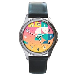 Abstract Geometric Bauhaus Polka Dots Retro Memphis Art Round Metal Watch by Maspions