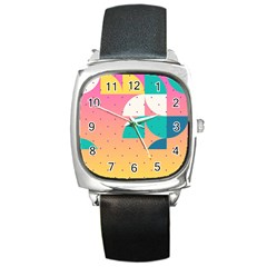 Abstract Geometric Bauhaus Polka Dots Retro Memphis Art Square Metal Watch by Maspions