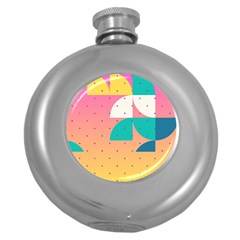 Abstract Geometric Bauhaus Polka Dots Retro Memphis Art Round Hip Flask (5 Oz)