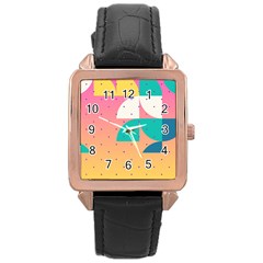 Abstract Geometric Bauhaus Polka Dots Retro Memphis Art Rose Gold Leather Watch  by Maspions