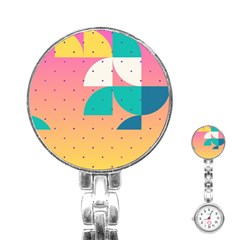 Abstract Geometric Bauhaus Polka Dots Retro Memphis Art Stainless Steel Nurses Watch by Maspions