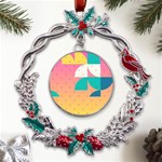 Abstract Geometric Bauhaus Polka Dots Retro Memphis Art Metal X mas Wreath Holly leaf Ornament Front