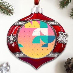 Abstract Geometric Bauhaus Polka Dots Retro Memphis Art Metal Snowflake And Bell Red Ornament