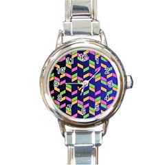 Background Pattern Geometric Pink Yellow Green Round Italian Charm Watch