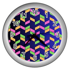 Background Pattern Geometric Pink Yellow Green Wall Clock (silver)