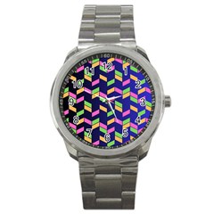 Background Pattern Geometric Pink Yellow Green Sport Metal Watch