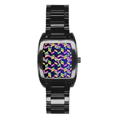 Background Pattern Geometric Pink Yellow Green Stainless Steel Barrel Watch