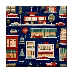 Cars Snow City Landscape Vintage Old Time Retro Pattern Tile Coaster by Maspions