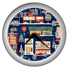 Cars Snow City Landscape Vintage Old Time Retro Pattern Wall Clock (silver) by Maspions