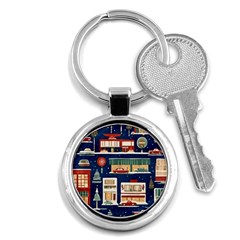 Cars Snow City Landscape Vintage Old Time Retro Pattern Key Chain (round) by Maspions