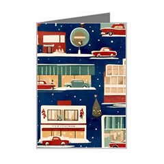 Cars Snow City Landscape Vintage Old Time Retro Pattern Mini Greeting Card by Maspions