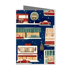 Cars Snow City Landscape Vintage Old Time Retro Pattern Mini Greeting Cards (pkg Of 8) by Maspions