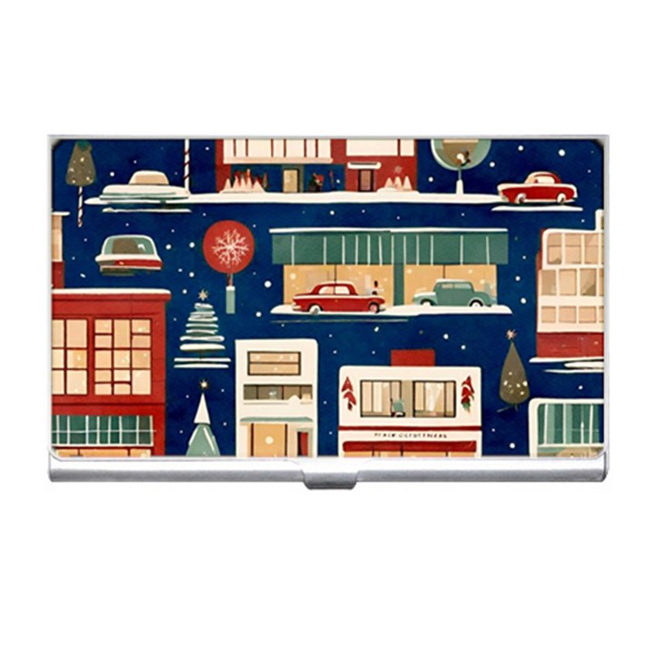 Cars Snow City Landscape Vintage Old Time Retro Pattern Business Card Holder