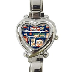 Cars Snow City Landscape Vintage Old Time Retro Pattern Heart Italian Charm Watch by Maspions