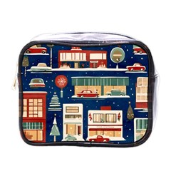 Cars Snow City Landscape Vintage Old Time Retro Pattern Mini Toiletries Bag (one Side) by Maspions