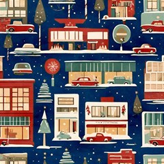 Cars Snow City Landscape Vintage Old Time Retro Pattern Play Mat (rectangle) by Maspions