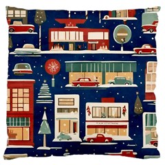 Cars Snow City Landscape Vintage Old Time Retro Pattern Large Cushion Case (two Sides) by Maspions