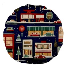 Cars Snow City Landscape Vintage Old Time Retro Pattern Large 18  Premium Round Cushions by Maspions