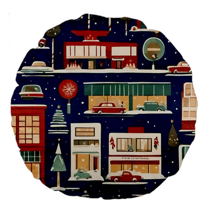 Cars Snow City Landscape Vintage Old Time Retro Pattern Large 18  Premium Round Cushions