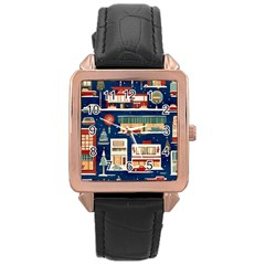 Cars Snow City Landscape Vintage Old Time Retro Pattern Rose Gold Leather Watch  by Maspions