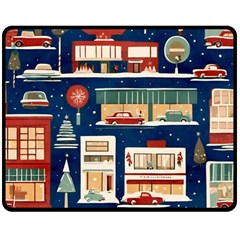 Cars Snow City Landscape Vintage Old Time Retro Pattern Two Sides Fleece Blanket (medium) by Maspions