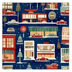 Cars Snow City Landscape Vintage Old Time Retro Pattern Square Satin Scarf (36  X 36 ) by Maspions