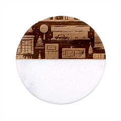 Cars Snow City Landscape Vintage Old Time Retro Pattern Classic Marble Wood Coaster (round)  by Maspions