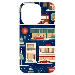 Cars Snow City Landscape Vintage Old Time Retro Pattern Iphone 14 Pro Black Uv Print Case