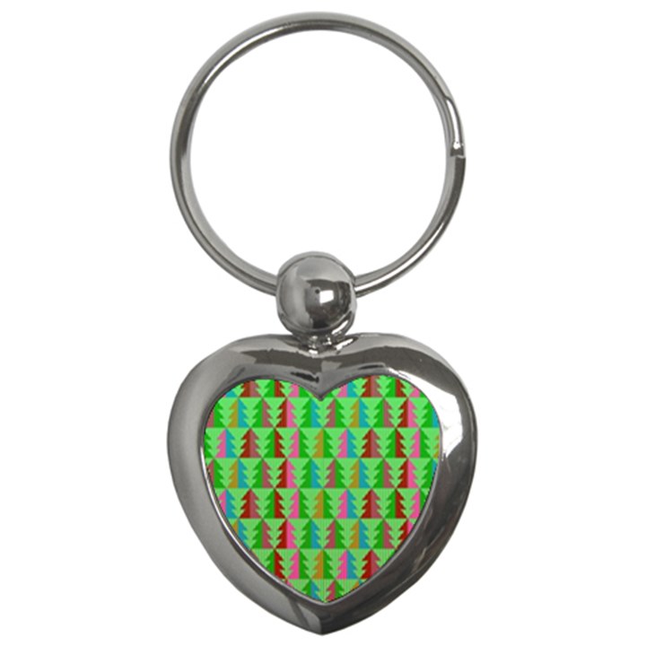 Trees Pattern Retro Pink Red Yellow Holidays Advent Christmas Key Chain (Heart)