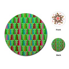 Trees Pattern Retro Pink Red Yellow Holidays Advent Christmas Playing Cards Single Design (round)