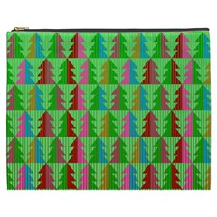 Trees Pattern Retro Pink Red Yellow Holidays Advent Christmas Cosmetic Bag (xxxl) by Maspions