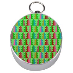 Trees Pattern Retro Pink Red Yellow Holidays Advent Christmas Silver Compasses