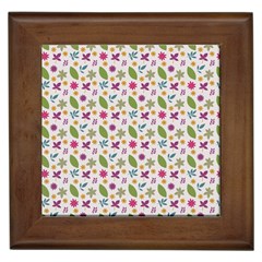 Pattern Flowers Leaves Green Purple Pink Framed Tile by Maspions