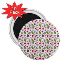 Pattern Flowers Leaves Green Purple Pink 2 25  Magnets (10 Pack) 