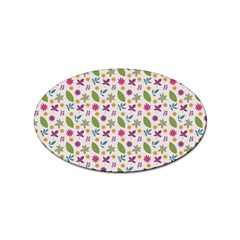 Pattern Flowers Leaves Green Purple Pink Sticker (oval)