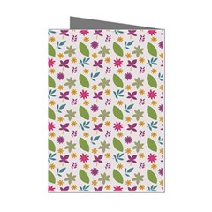 Pattern Flowers Leaves Green Purple Pink Mini Greeting Cards (pkg Of 8)