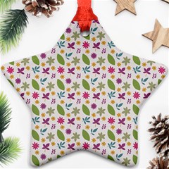 Pattern Flowers Leaves Green Purple Pink Star Ornament (two Sides)