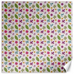 Pattern Flowers Leaves Green Purple Pink Canvas 16  X 16 