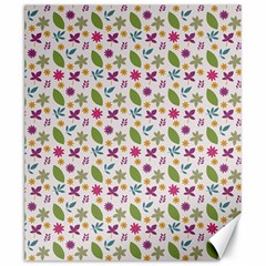 Pattern Flowers Leaves Green Purple Pink Canvas 20  X 24 