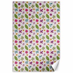 Pattern Flowers Leaves Green Purple Pink Canvas 24  X 36 